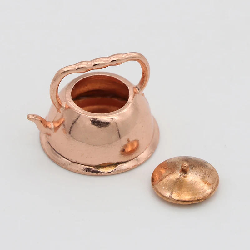 1:12 Scale Dollhouse Miniature Rose Gold Color Frying Pan Cooking Pot Kettle Cookware Kitchen Cooking Kit Dolls Accessories