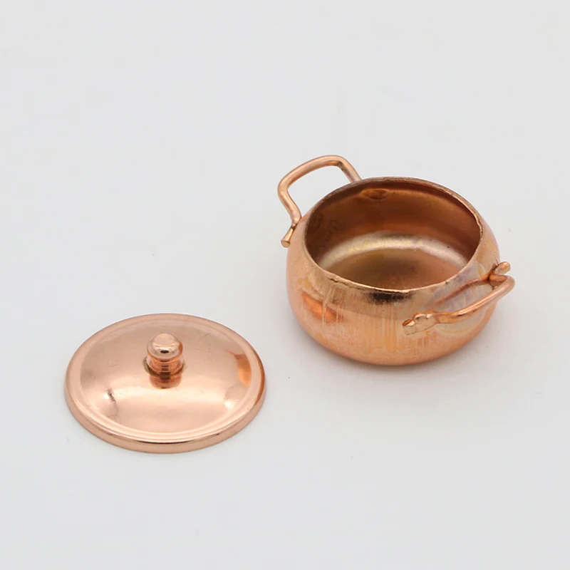 1:12 Scale Dollhouse Miniature Rose Gold Color Frying Pan Cooking Pot Kettle Cookware Kitchen Cooking Kit Dolls Accessories