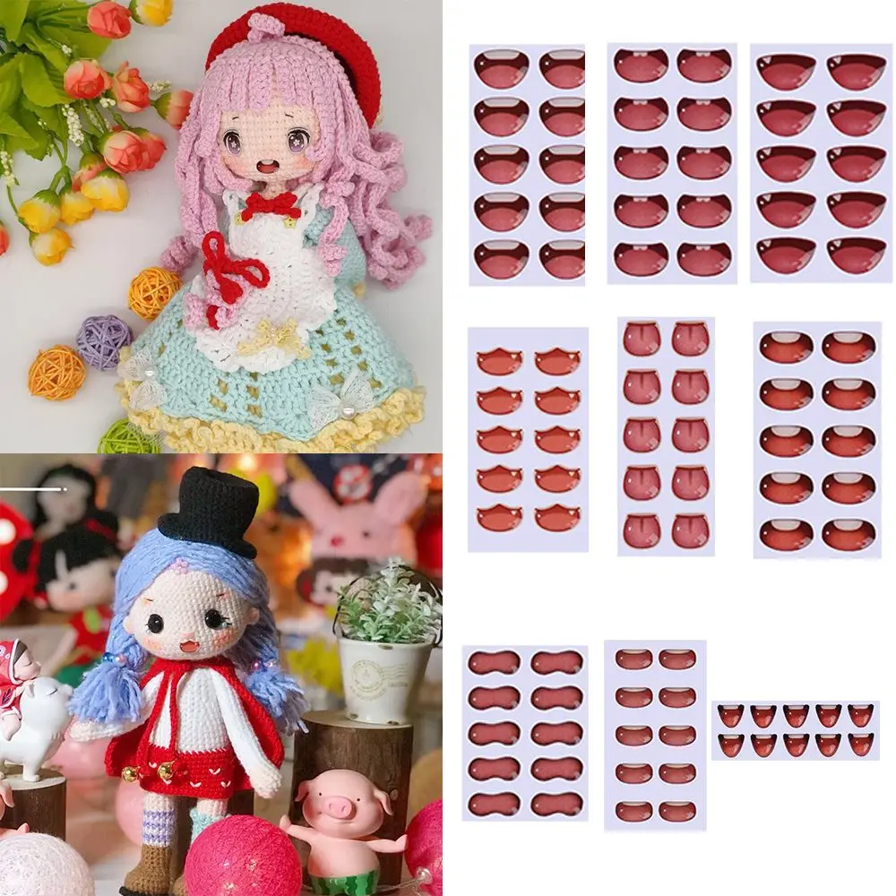 10 pcs Multi styles Cute Cartoon Mouth Stickers Anime Figurine Doll Face Organ Paster Decals DIY Glass Mouth Chips Paper