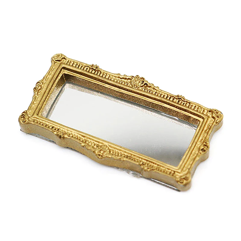 1Pcs 1:12 Dollhouse Miniature Mirror Vintage Square Carved Mirror Furniture Model Decor Toy Doll House Accessories