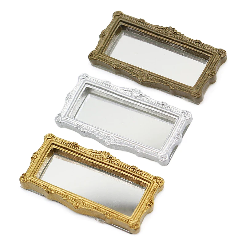 1Pcs 1:12 Dollhouse Miniature Mirror Vintage Square Carved Mirror Furniture Model Decor Toy Doll House Accessories