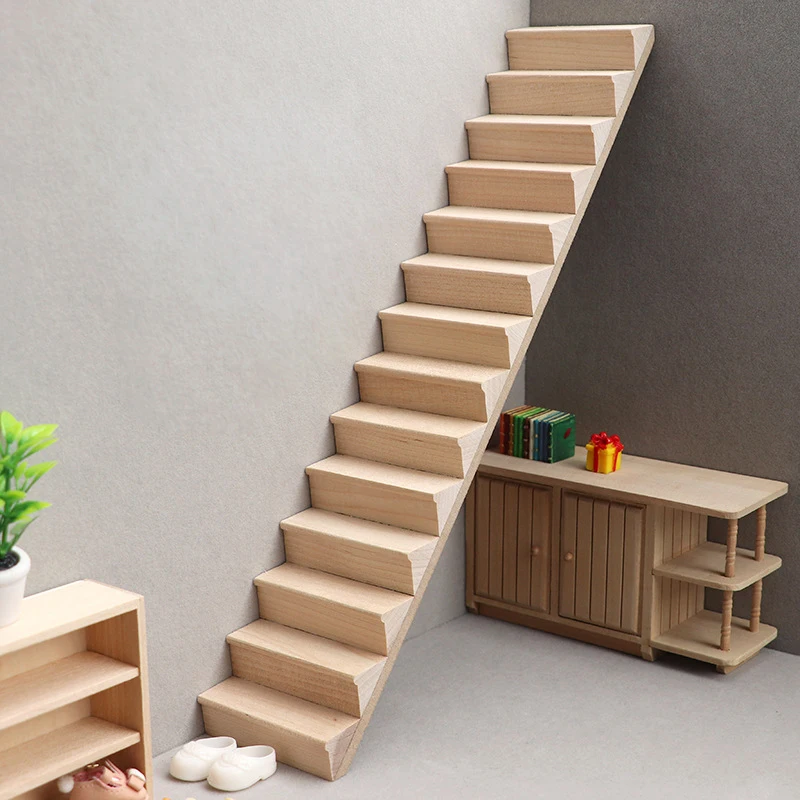 1:12 Dollhouse Wooden Miniature Staircase Mini No Handrail Stairs Furniture Model Decor Toy Doll House Accessories
