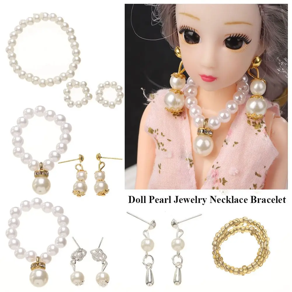 1Set Doll Jewelry White Pearl Jewelry Necklace Bracelet For 1/6 Doll Fashion Decoration Earring For DIY Dolls Accessories