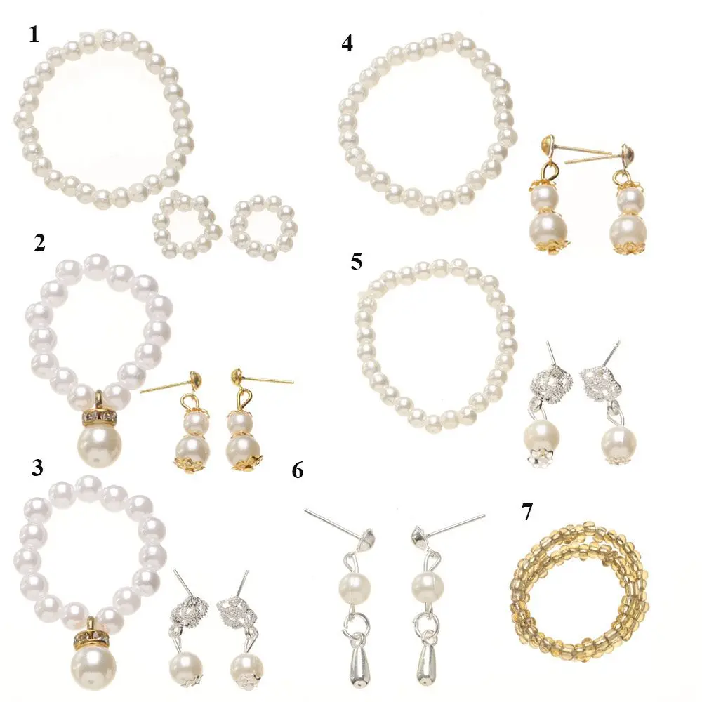 1Set Doll Jewelry White Pearl Jewelry Necklace Bracelet For 1/6 Doll Fashion Decoration Earring For DIY Dolls Accessories