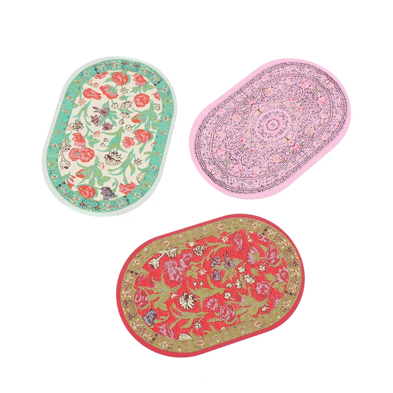 1:12 Dollhouse Miniature Round Floor Rug Cover Oval Carpet Floor Mat Model Bedroom Living Room Decor Toy Doll House Accessories
