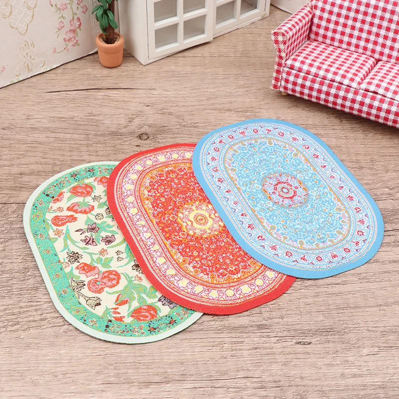 1:12 Dollhouse Miniature Round Floor Rug Cover Oval Carpet Floor Mat Model Bedroom Living Room Decor Toy Doll House Accessories