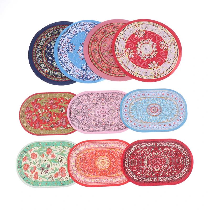 1:12 Dollhouse Miniature Round Floor Rug Cover Oval Carpet Floor Mat Model Bedroom Living Room Decor Toy Doll House Accessories