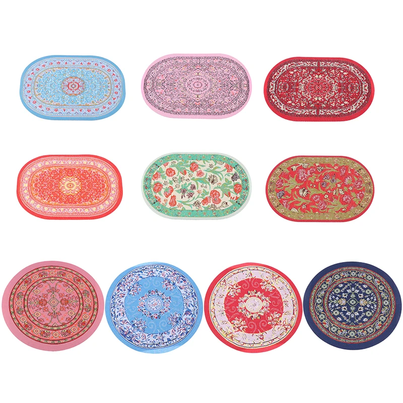 1:12 Dollhouse Miniature Round Floor Rug Cover Oval Carpet Floor Mat Model Bedroom Living Room Decor Toy Doll House Accessories