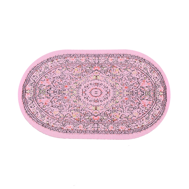 1:12 Dollhouse Miniature Round Floor Rug Cover Oval Carpet Floor Mat Model Bedroom Living Room Decor Toy Doll House Accessories