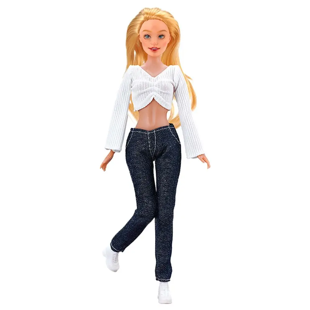 30CM Doll Clothes Suit Fashion Tops Sweater High Waisted Jean Pants Vest Skirt Set For 1/6Bjd Dolls Accessories Kids Toys