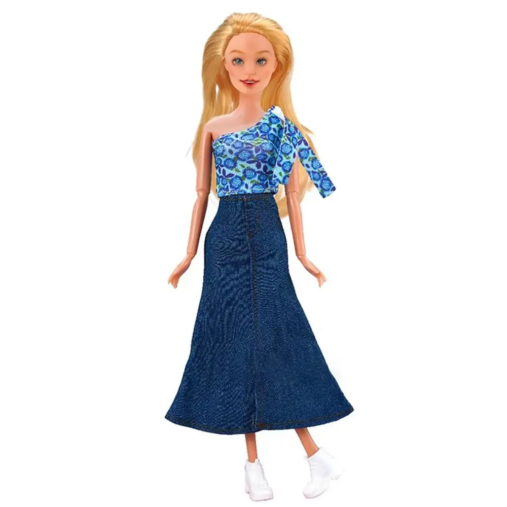 30CM Doll Clothes Suit Fashion Tops Sweater High Waisted Jean Pants Vest Skirt Set For 1/6Bjd Dolls Accessories Kids Toys