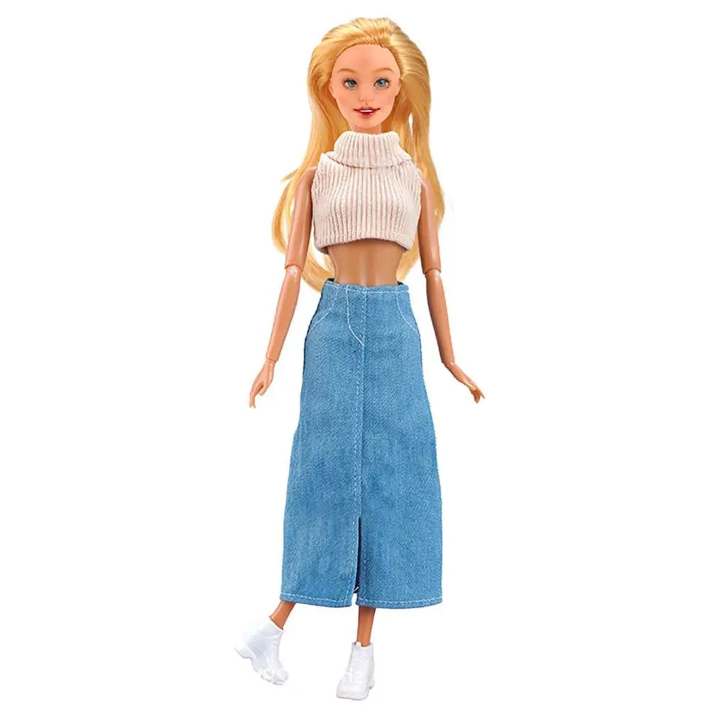 30CM Doll Clothes Suit Fashion Tops Sweater High Waisted Jean Pants Vest Skirt Set For 1/6Bjd Dolls Accessories Kids Toys