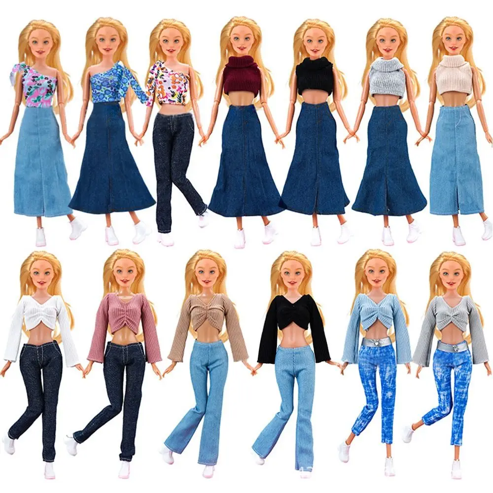 30CM Doll Clothes Suit Fashion Tops Sweater High Waisted Jean Pants Vest Skirt Set For 1/6Bjd Dolls Accessories Kids Toys