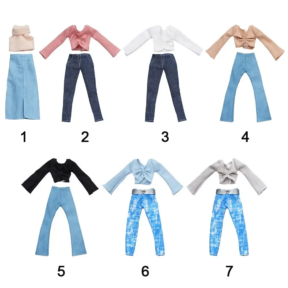 30CM Doll Clothes Suit Fashion Tops Sweater High Waisted Jean Pants Vest Skirt Set For 1/6Bjd Dolls Accessories Kids Toys