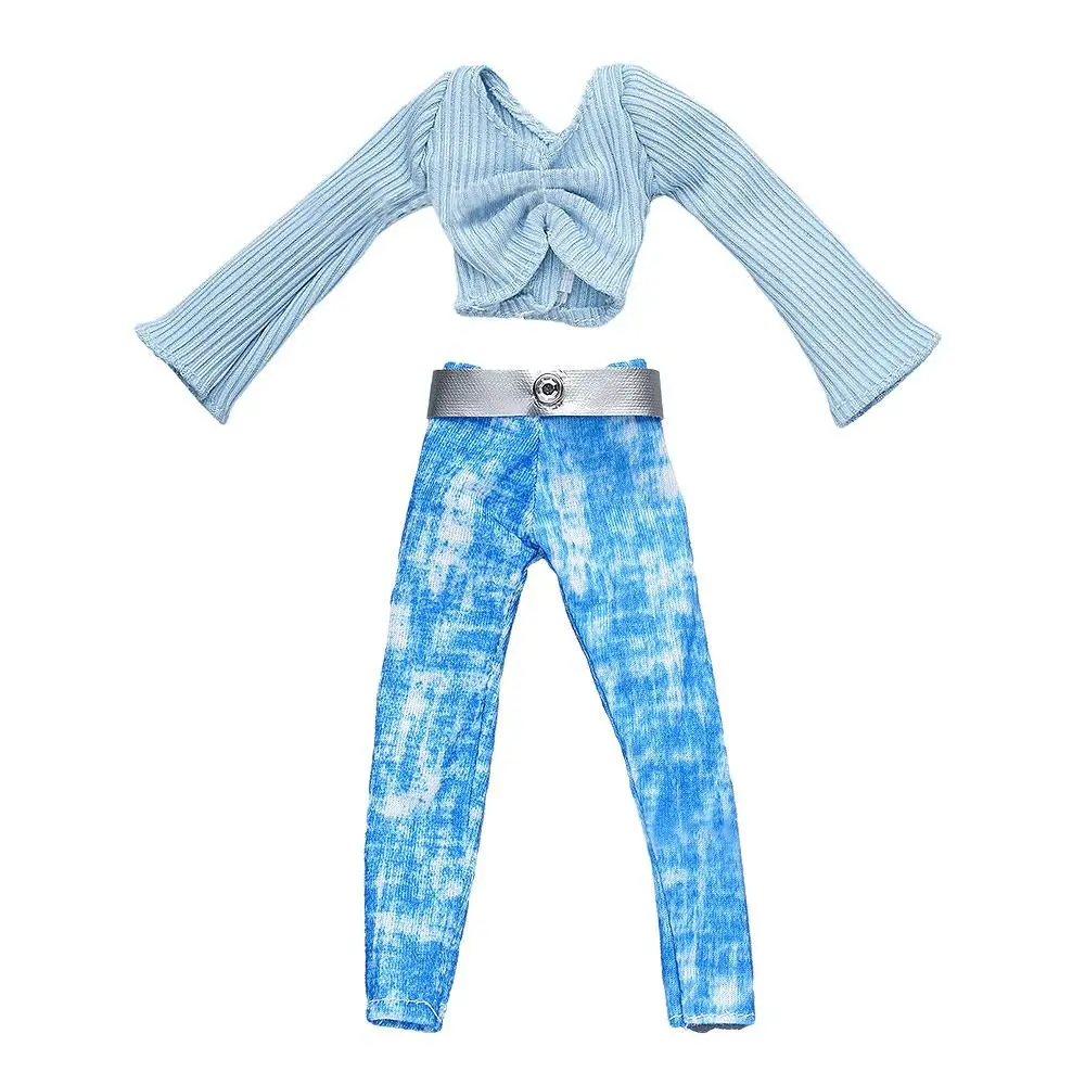 30CM Doll Clothes Suit Fashion Tops Sweater High Waisted Jean Pants Vest Skirt Set For 1/6Bjd Dolls Accessories Kids Toys
