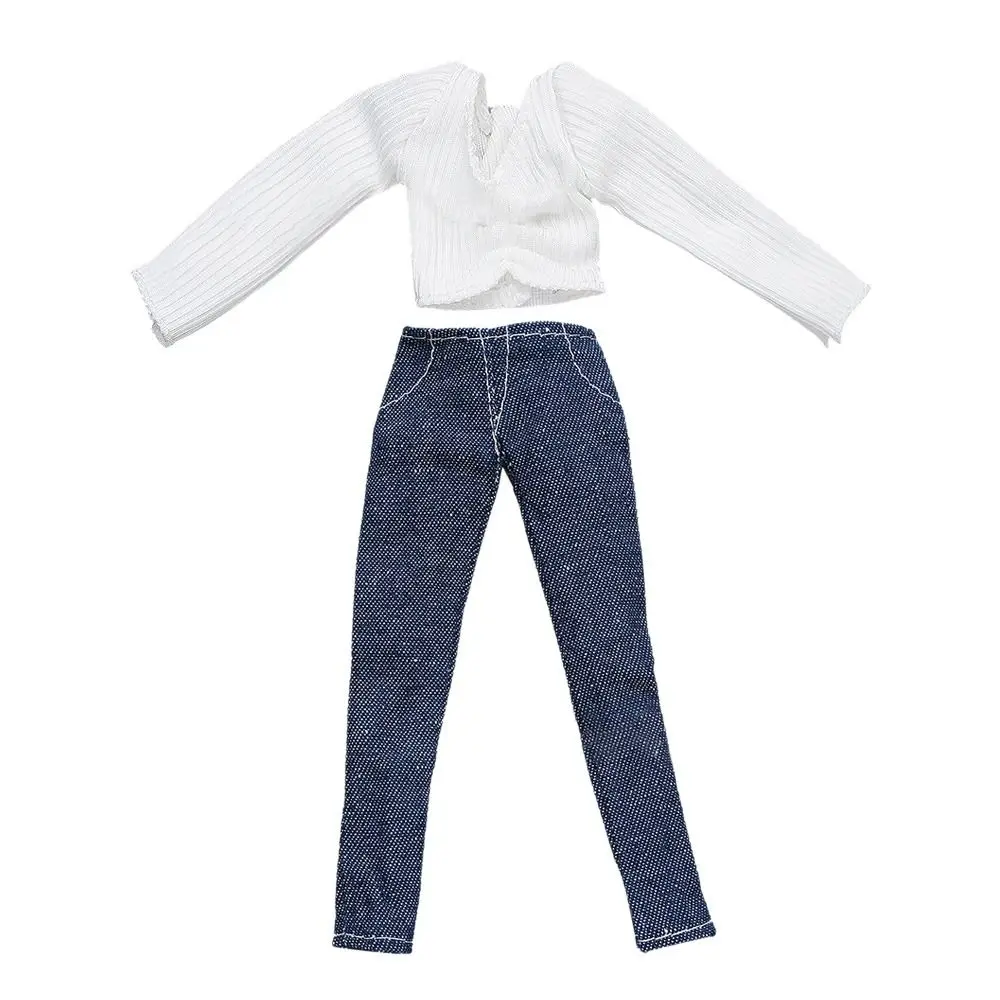 30CM Doll Clothes Suit Fashion Tops Sweater High Waisted Jean Pants Vest Skirt Set For 1/6Bjd Dolls Accessories Kids Toys