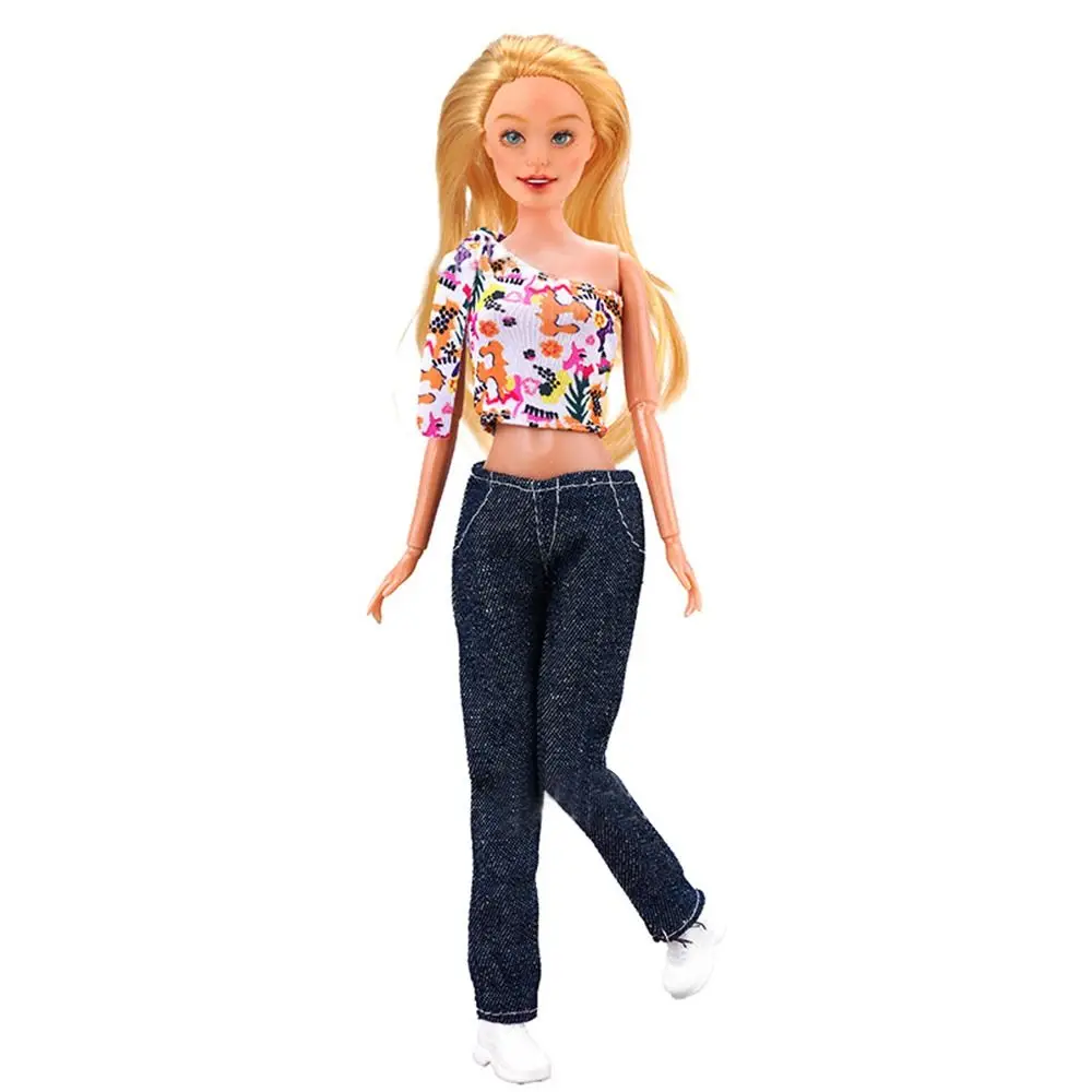 30CM Doll Clothes Suit Fashion Tops Sweater High Waisted Jean Pants Vest Skirt Set For 1/6Bjd Dolls Accessories Kids Toys