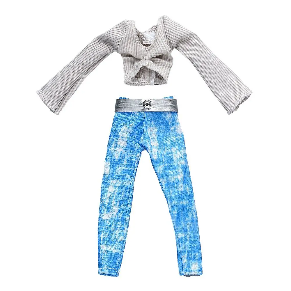 30CM Doll Clothes Suit Fashion Tops Sweater High Waisted Jean Pants Vest Skirt Set For 1/6Bjd Dolls Accessories Kids Toys