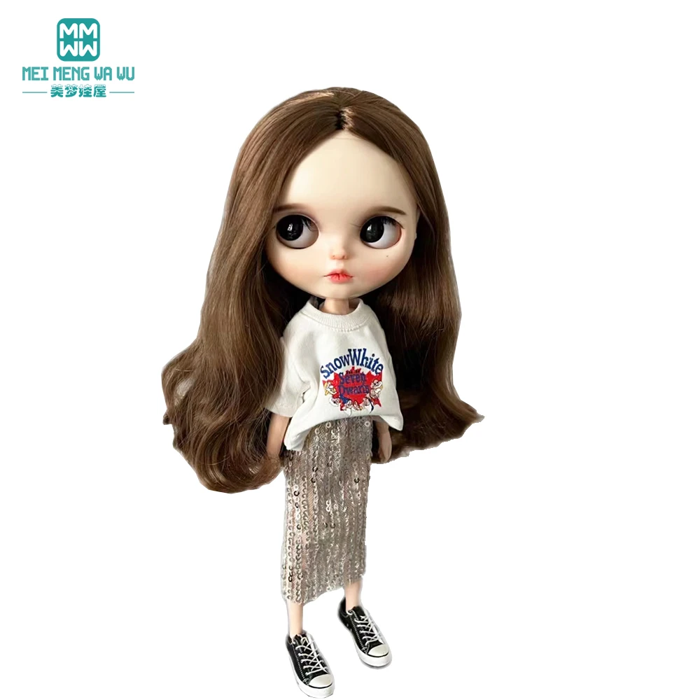Blyth Doll Clothes Azon OB22 OB24 Fashion Striped T-shirt, Jeans, Sequin Skirt Toys Gift
