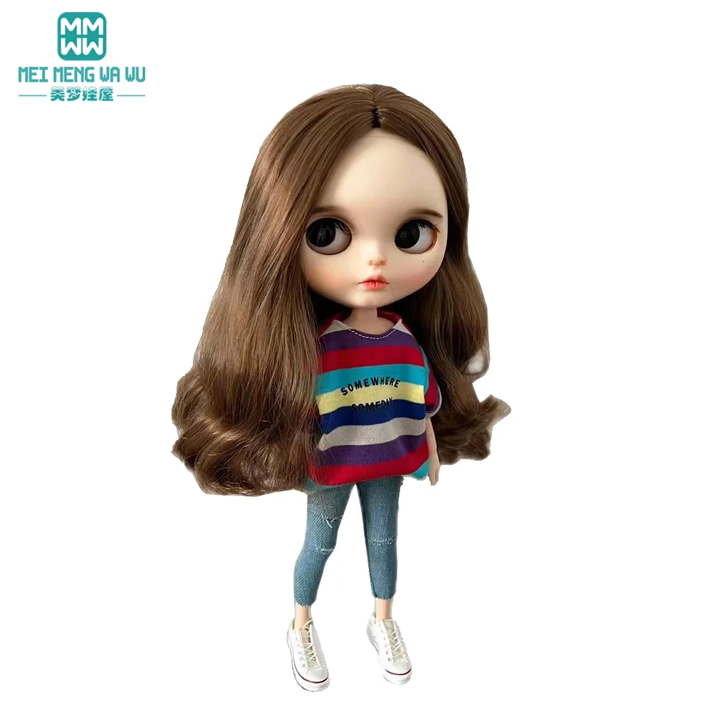 Blyth Doll Clothes Azon OB22 OB24 Fashion Striped T-shirt, Jeans, Sequin Skirt Toys Gift