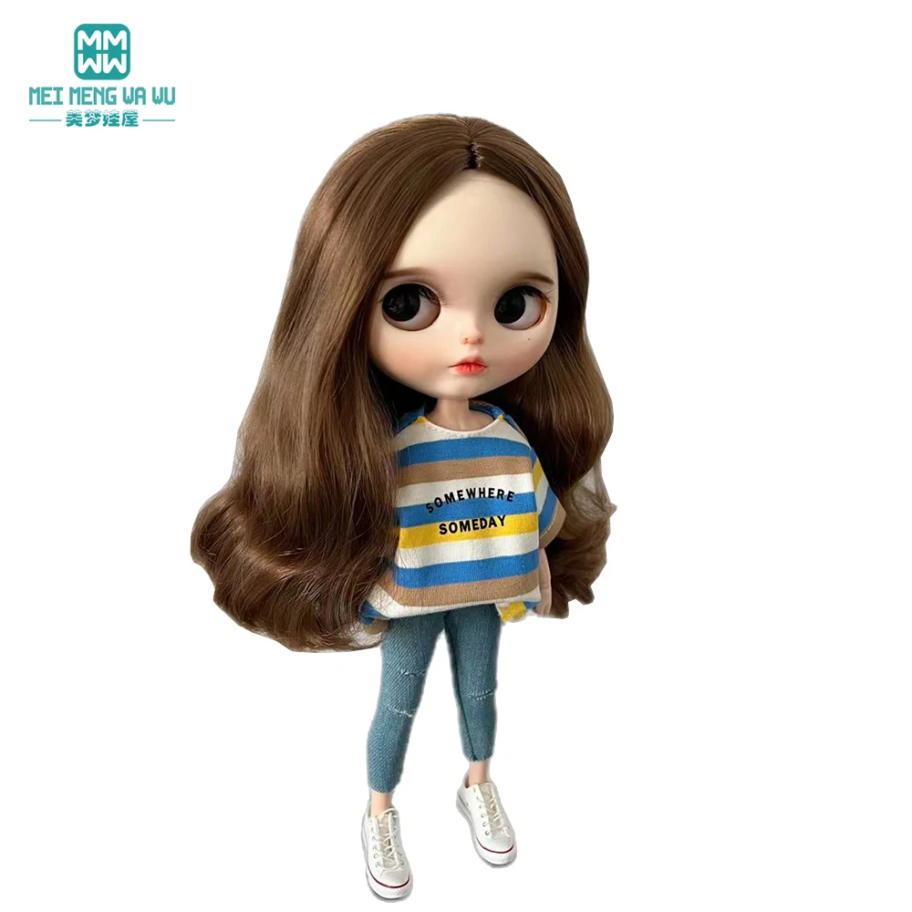 Blyth Doll Clothes Azon OB22 OB24 Fashion Striped T-shirt, Jeans, Sequin Skirt Toys Gift