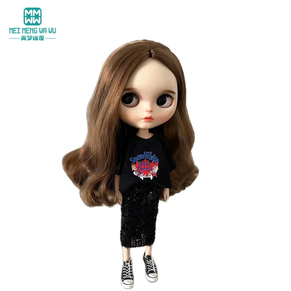 Blyth Doll Clothes Azon OB22 OB24 Fashion Striped T-shirt, Jeans, Sequin Skirt Toys Gift