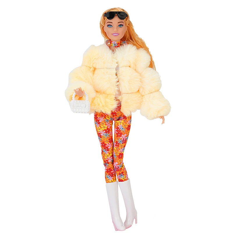 30cm Doll Full Set 1/6 Bjd Female Doll with Beautiful Winter Fashion Plush Fur Coat and Clothes Suit