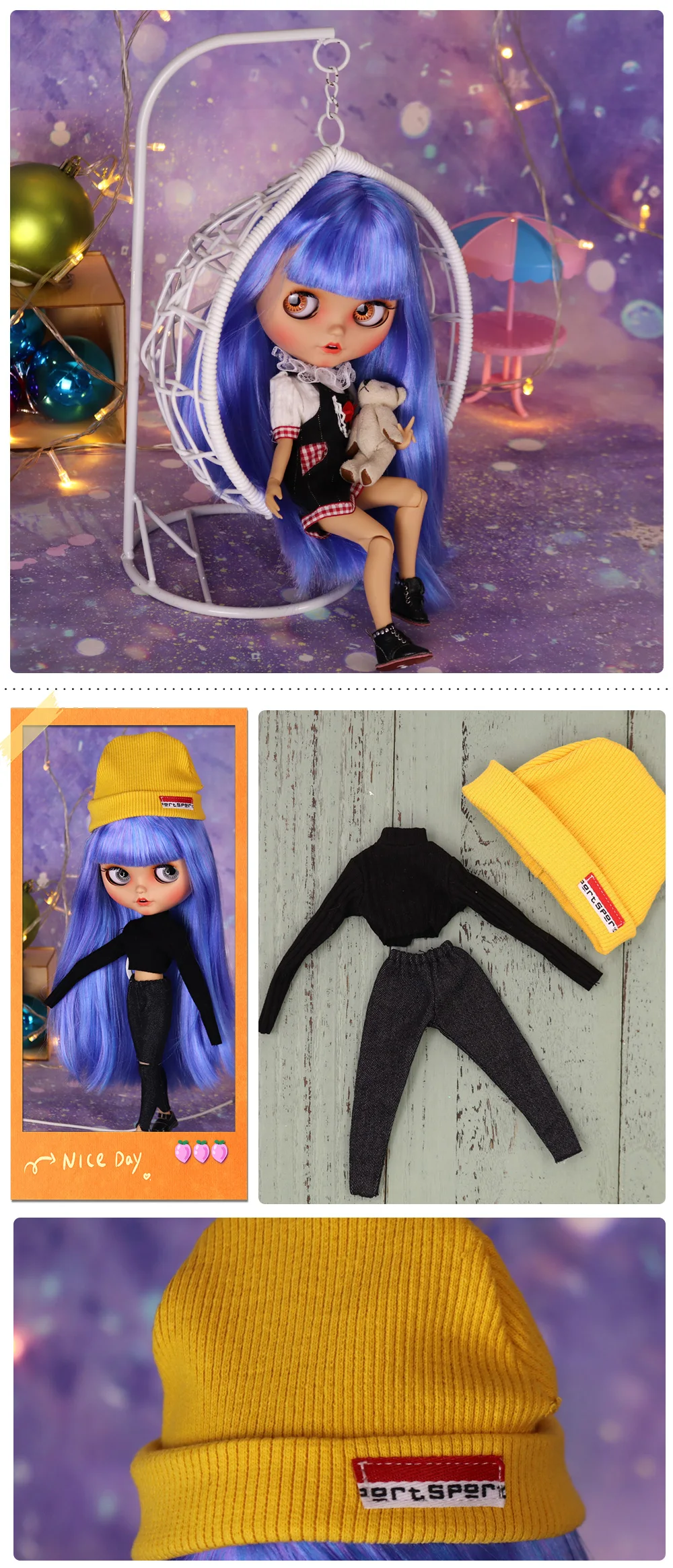 Outfits For ICY DBS Blyth Doll Fashion Clothes Cool Dress Black Sport Suit 1/6 BJD Azone S OB24