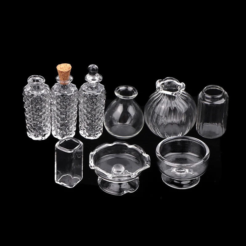 1/6 1/12 Dollhouse Miniature Transparent Glass Vase Dessert Cup Wine Bottle Wishing Bottle Home Decor Toy Doll House Accessories