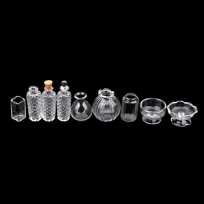 1/6 1/12 Dollhouse Miniature Transparent Glass Vase Dessert Cup Wine Bottle Wishing Bottle Home Decor Toy Doll House Accessories