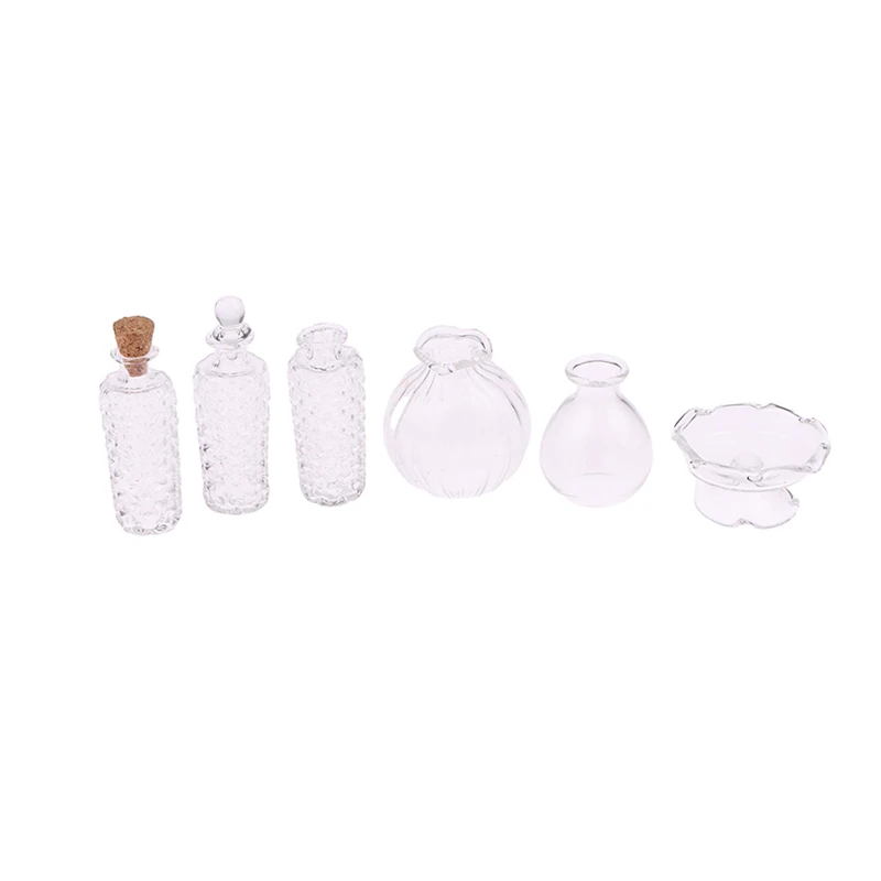 1/6 1/12 Dollhouse Miniature Transparent Glass Vase Dessert Cup Wine Bottle Wishing Bottle Home Decor Toy Doll House Accessories
