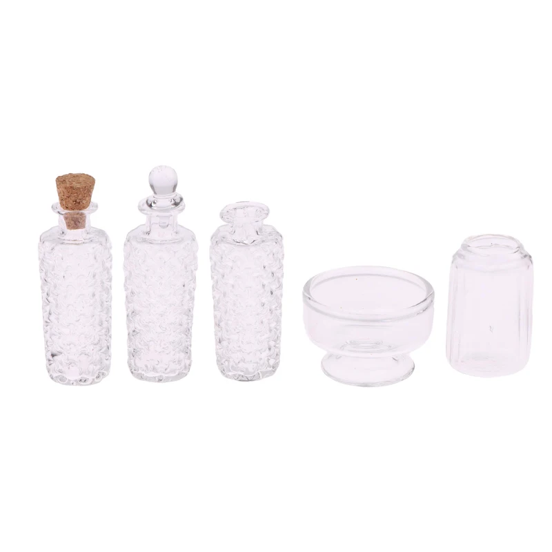 1:12 Dollhouse Miniature Glass Vase Dessert Cup Wine Bottle Wishing Bottle W/Corked Home Decor Toy Doll House Accessories