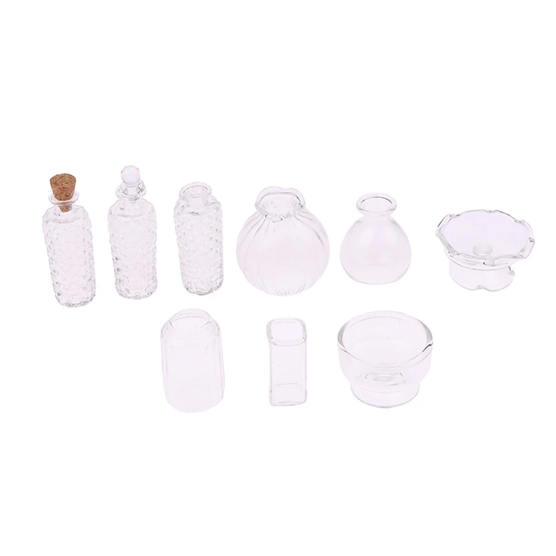 1:12 Dollhouse Miniature Glass Vase Dessert Cup Wine Bottle Wishing Bottle W/Corked Home Decor Toy Doll House Accessories
