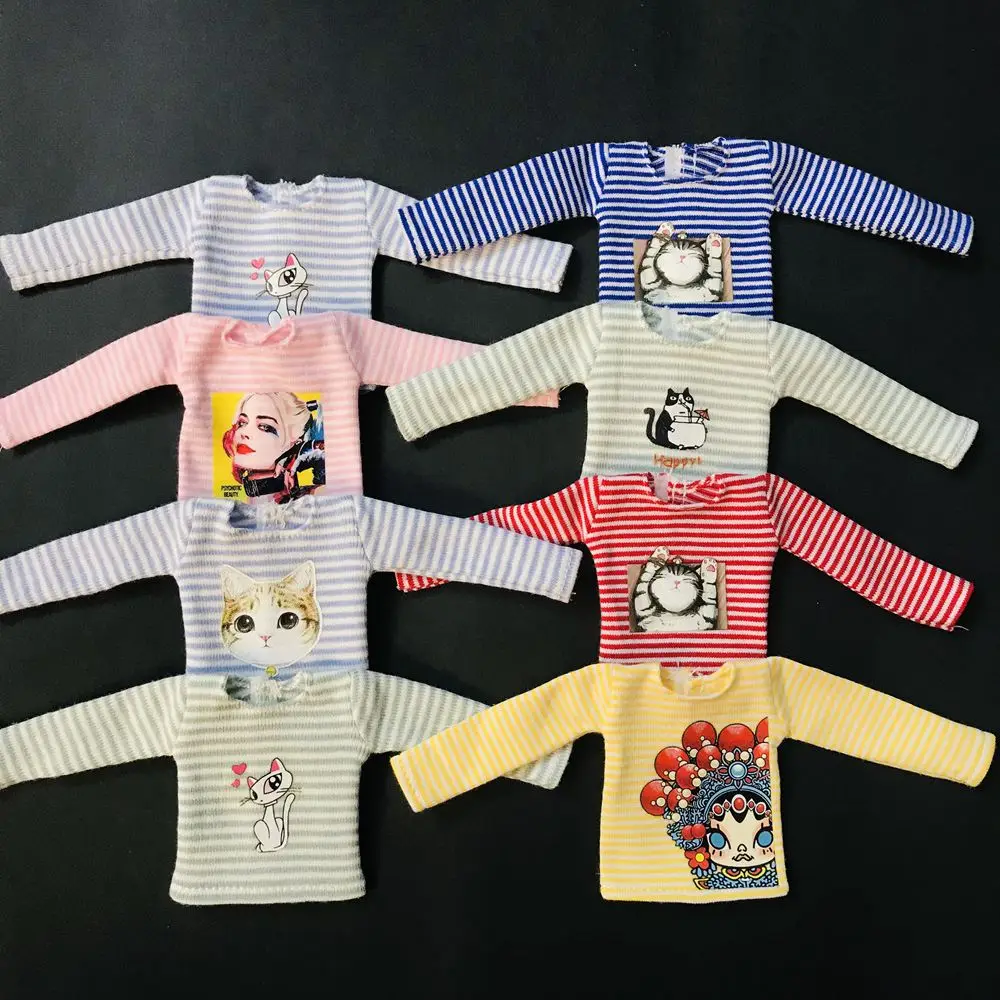 NEW Cute Blyth Clothes Long Sleeve Stripe T-shirt for Blyth 1/6 Dolls Accessories