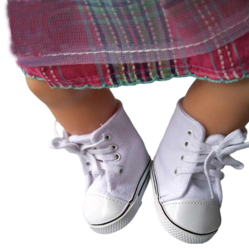 7.5CM shoes For 43 cm baby Dolls Shoes white sneackers fits For 18 " Girl Doll casual shoes Toy Boots Doll Accessories