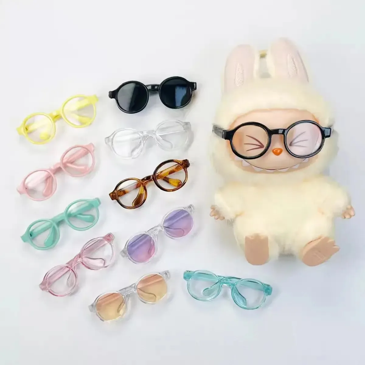 6.5cm Transparent BJD Doll Glasses - Plastic Sunglasses for 17cm Dolls, Cute Labubu Toy Accessories, Mini Eyewear for Dollfie