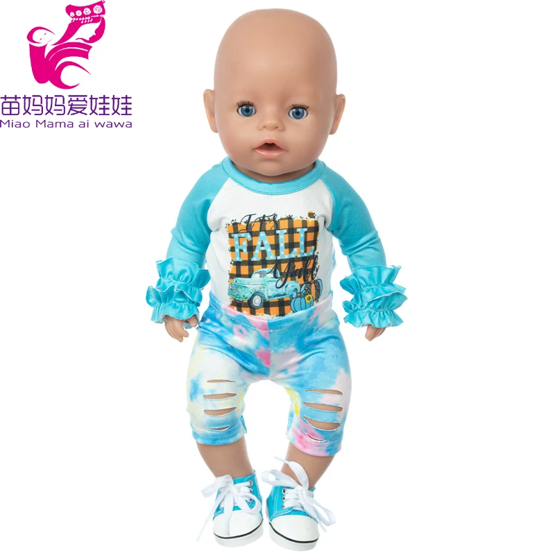 17" Baby Doll Clothes Hat Tights Leggings 43cm Baby Dolls Denim Dress Toys Wears Children Gifts
