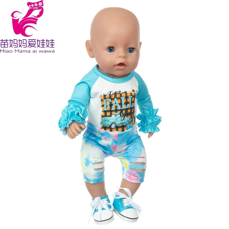 17" Baby Doll Clothes Hat Tights Leggings 43cm Baby Dolls Denim Dress Toys Wears Children Gifts