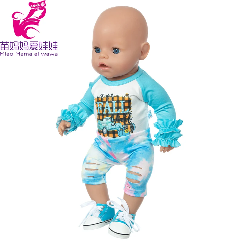 17" Baby Doll Clothes Hat Tights Leggings 43cm Baby Dolls Denim Dress Toys Wears Children Gifts