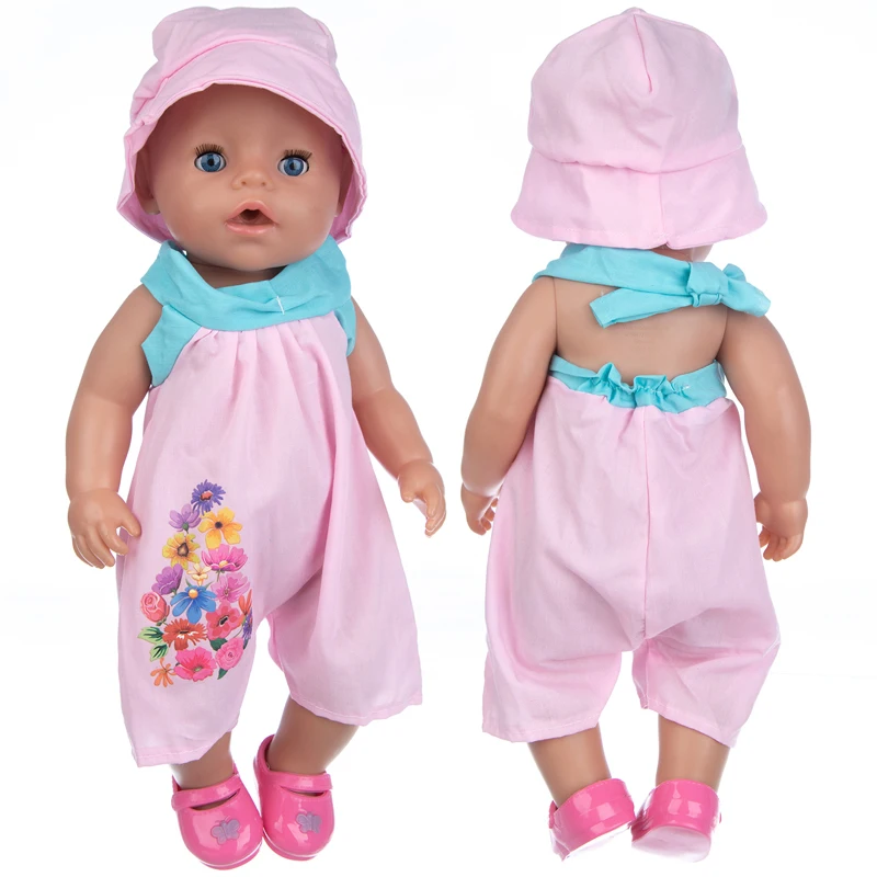 17" Baby Doll Clothes Hat Tights Leggings 43cm Baby Dolls Denim Dress Toys Wears Children Gifts