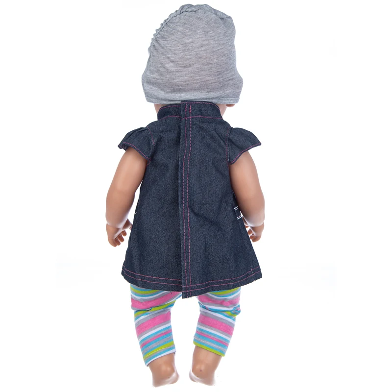 17" Baby Doll Clothes Hat Tights Leggings 43cm Baby Dolls Denim Dress Toys Wears Children Gifts