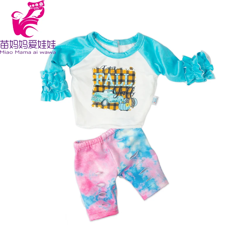 17" Baby Doll Clothes Hat Tights Leggings 43cm Baby Dolls Denim Dress Toys Wears Children Gifts