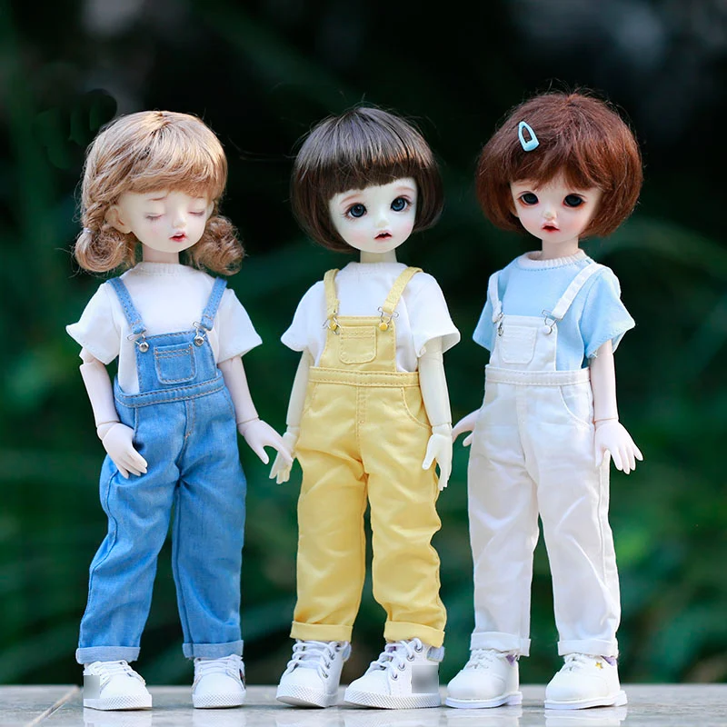 1/6BJD doll clothes fashion denim bib long + short sleeve shirt casual suit for yosd, 30cm SD DD bjd doll clothes accessories