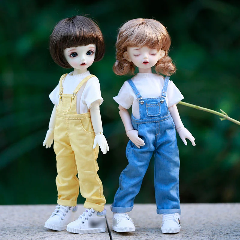 1/6BJD doll clothes fashion denim bib long + short sleeve shirt casual suit for yosd, 30cm SD DD bjd doll clothes accessories