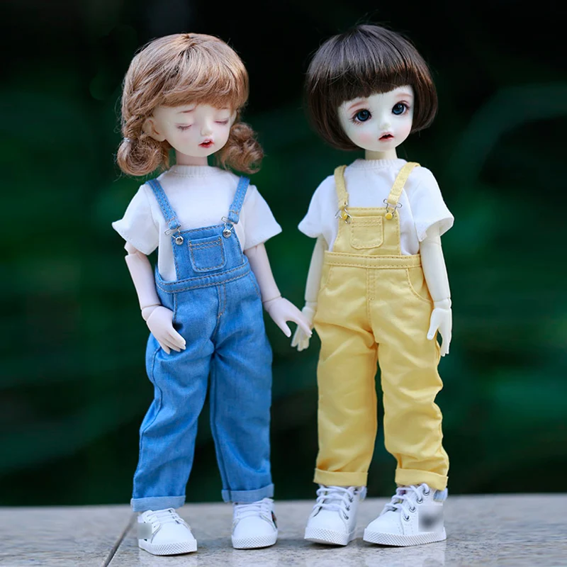 1/6BJD doll clothes fashion denim bib long + short sleeve shirt casual suit for yosd, 30cm SD DD bjd doll clothes accessories