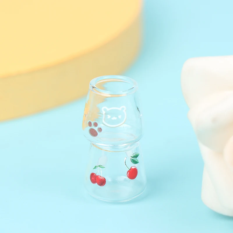 4pcs/set 1/12 Dollhouse Miniature Cartoon Clear Glass Cup Model Simulation Kitchen Furniture Toys For Doll House Decoration