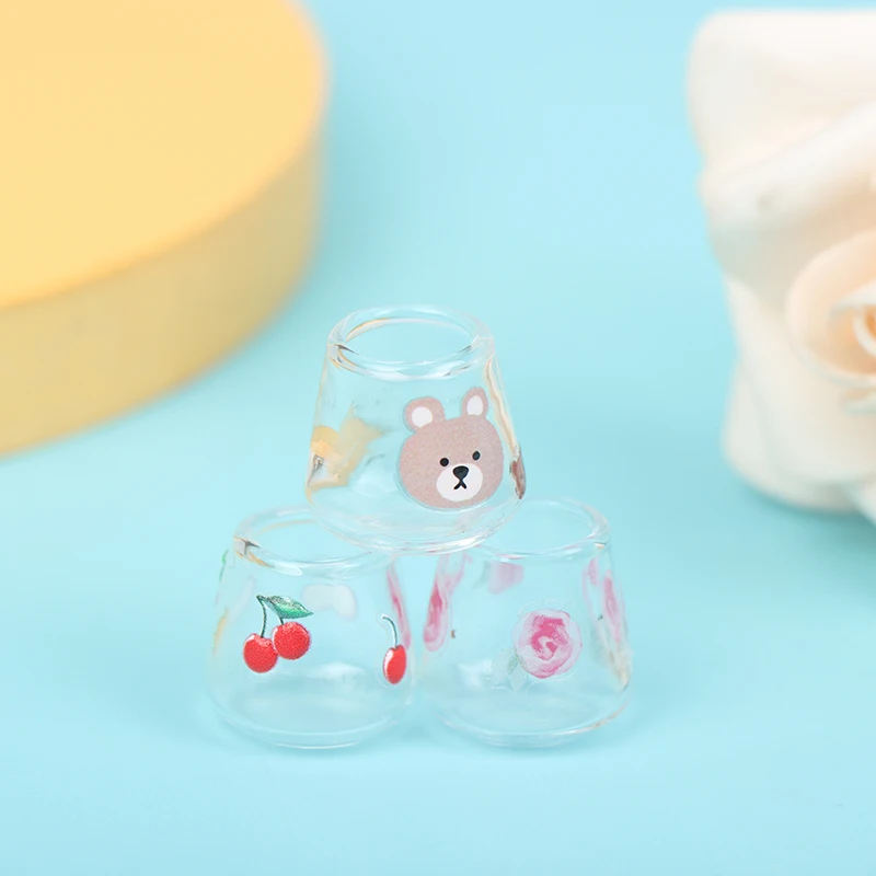 4pcs/set 1/12 Dollhouse Miniature Cartoon Clear Glass Cup Model Simulation Kitchen Furniture Toys For Doll House Decoration