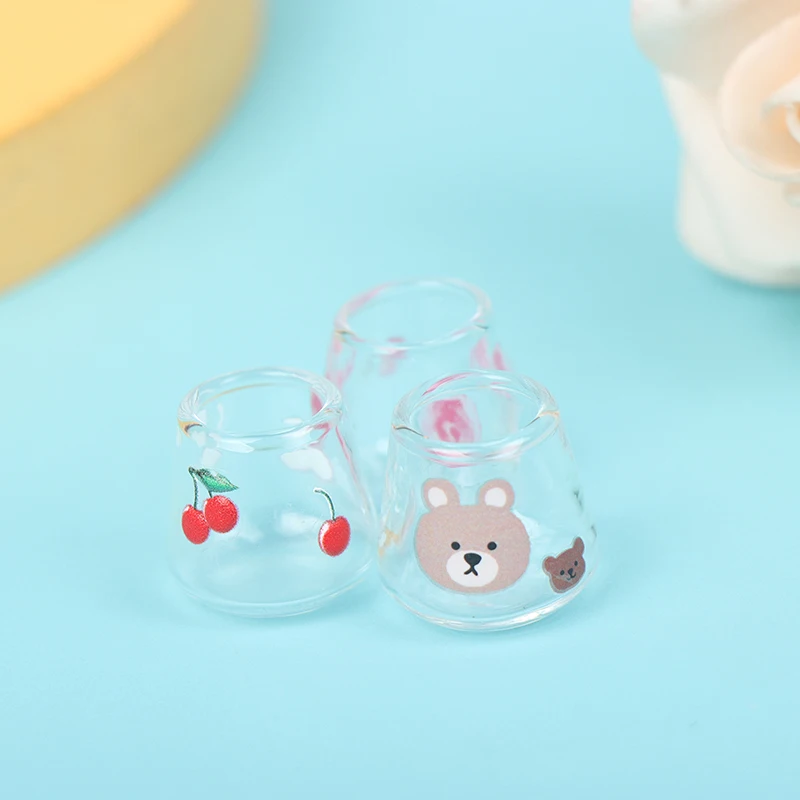 4pcs/set 1/12 Dollhouse Miniature Cartoon Clear Glass Cup Model Simulation Kitchen Furniture Toys For Doll House Decoration