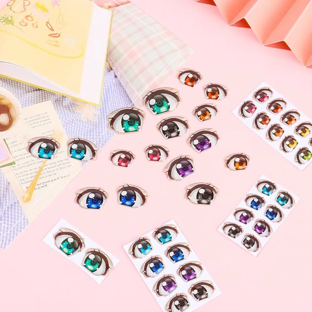 10Pairs Rainbow Cartoon Eyes Stickers For Loli Doll Eyes Accessories Cute Crystal Eyes Sticker Anime Figurine Face Organ Paster