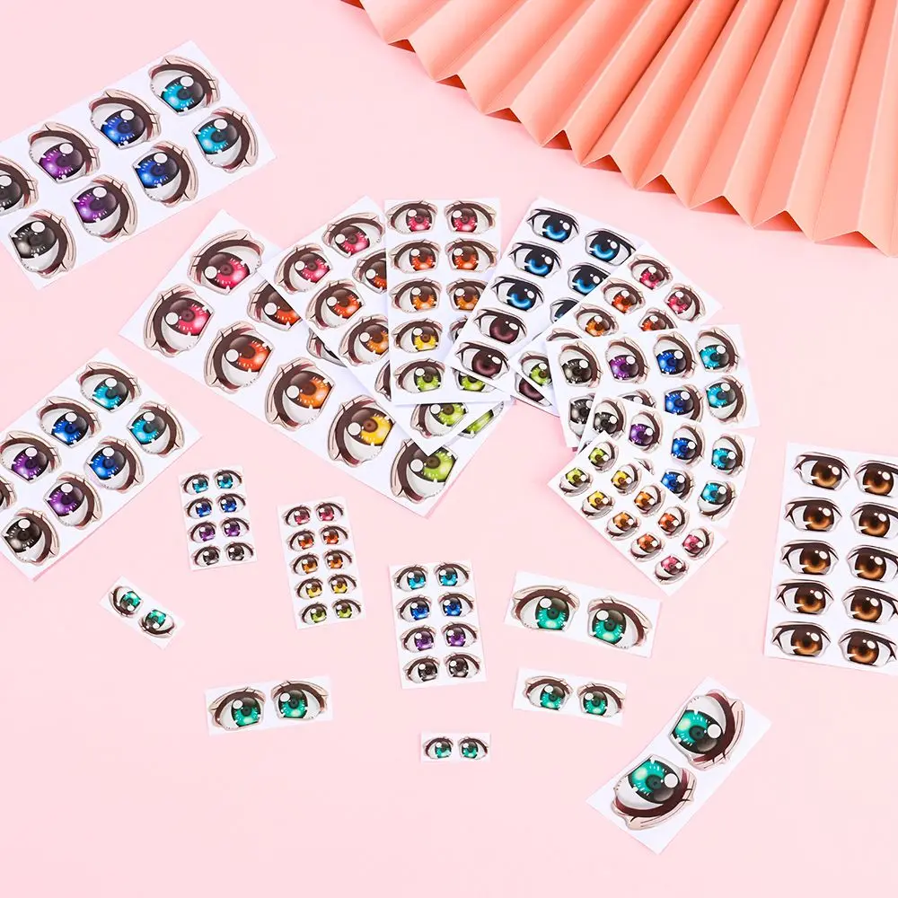 10Pairs Rainbow Cartoon Eyes Stickers For Loli Doll Eyes Accessories Cute Crystal Eyes Sticker Anime Figurine Face Organ Paster